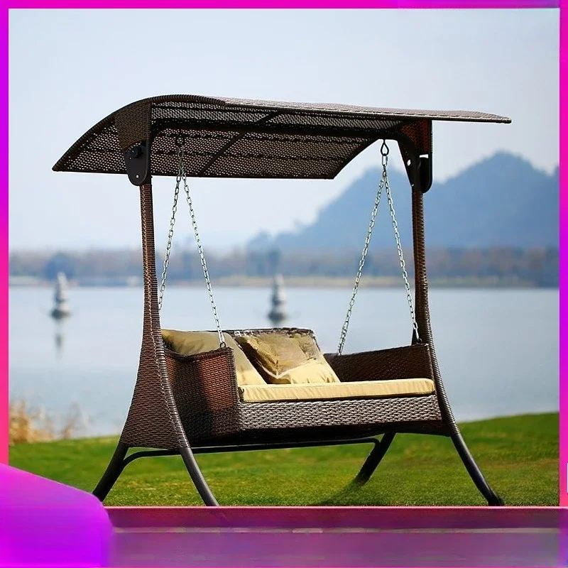 OEMOutdoor Creative Double Swing Courtyard Garden Hotel Villa Outdoor Terrace Leisure Triple Swing Rattan Rocking Chair
