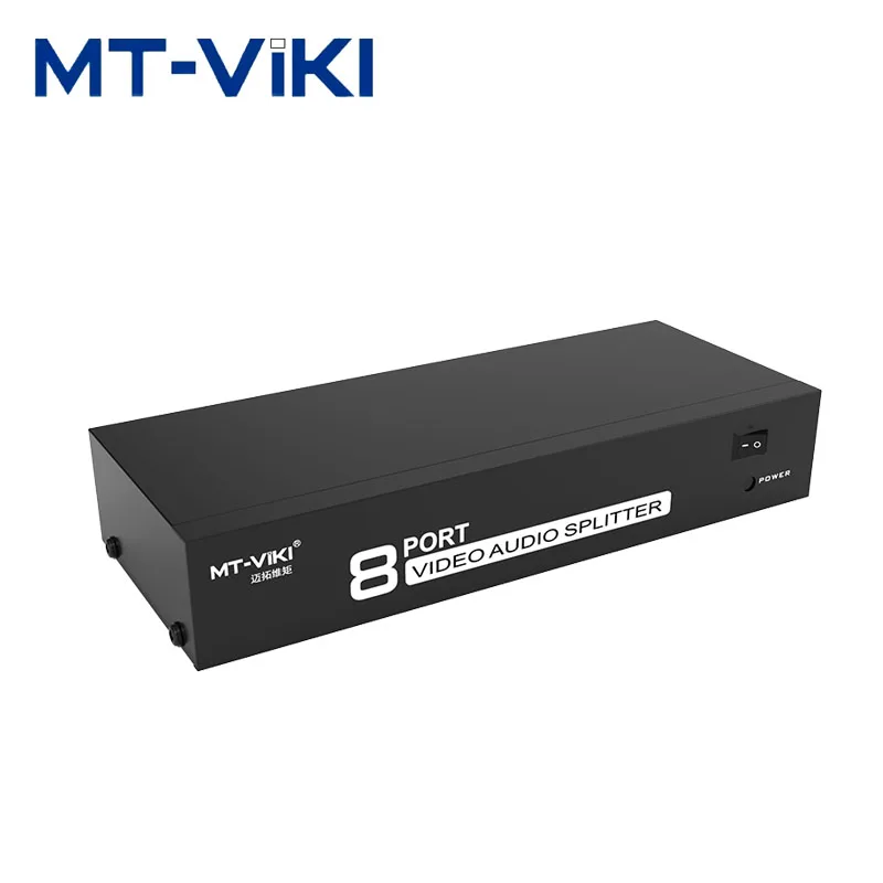 MT-VIKI 8-Port Audio Video Splitter 1 Input 8 Output 8-Channel Video Audio Distribution Box For TV Monitor Set-Top Box MT-108AV