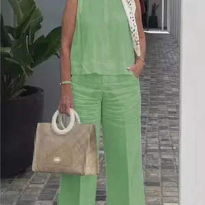 Zwei -Stück -Frauen -Baumwoll -Felsenset, ärmellose lose Bluse, breite Hosen, Freizeitkleidung, einfache Mode, Sommer 8 Hauptverkaufs -Frauen -Executive -Set - №8