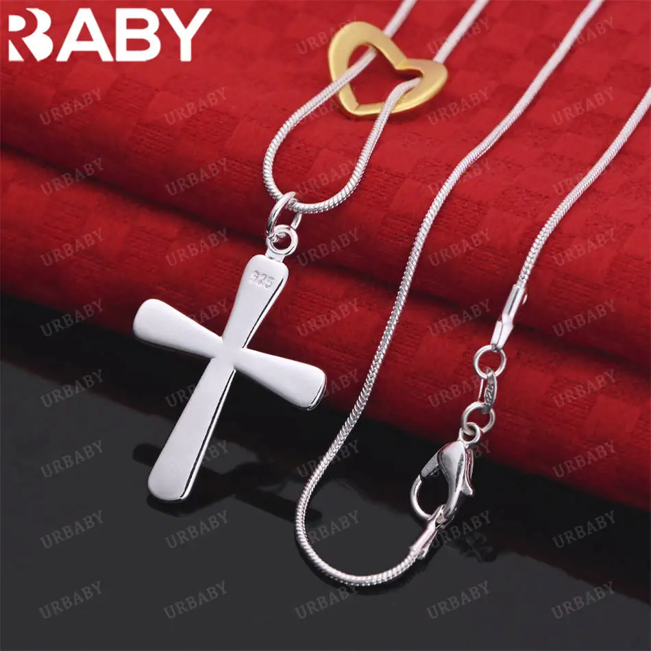 

URBABY 40-75cm 925 Sterling Silver Cross Pendant Necklace For Women Men Anniversary Gift Popular Wild Fashion Romantic Jewelry