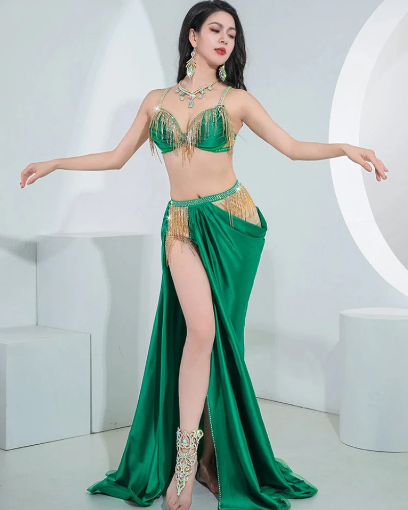 New Belly Dance Performance Costume: High Split Bustier Fishnet Skirt for Oriental Dance Group Show - Women's Edition