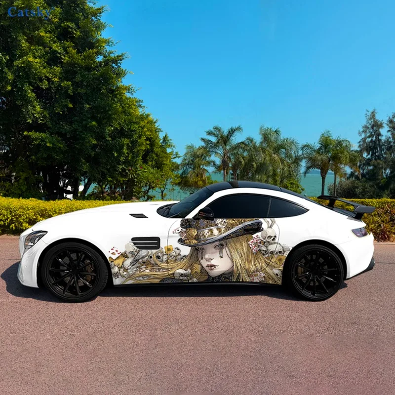 Makeup Beauty Skull Flower Car Vinyl Wraps Decal Self-adhesive PVC Sticker Suitable for Trucks SUV Decor Auto Accessories Gift