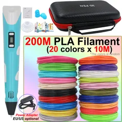 3D Drawing Printing Pen Set with LCD Screen 200M 30Colors PLA Filament Power Adapter travel box Kids Christmas Birthday DIY Gift