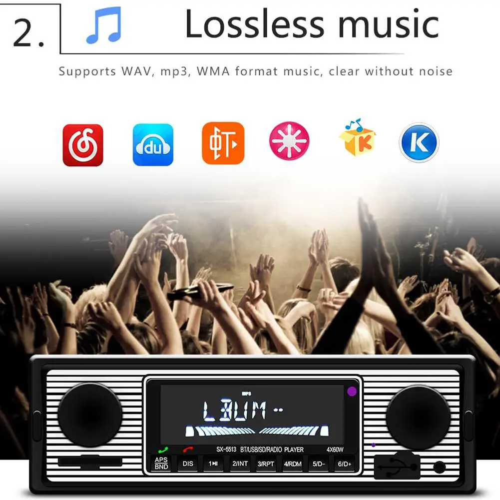 Auto Car Radio Bluetooth Car Stereo Audio Vintage Wireless MP3 Multimedia Player Handfree AUX USB/SD FM Classic Stereo Audio