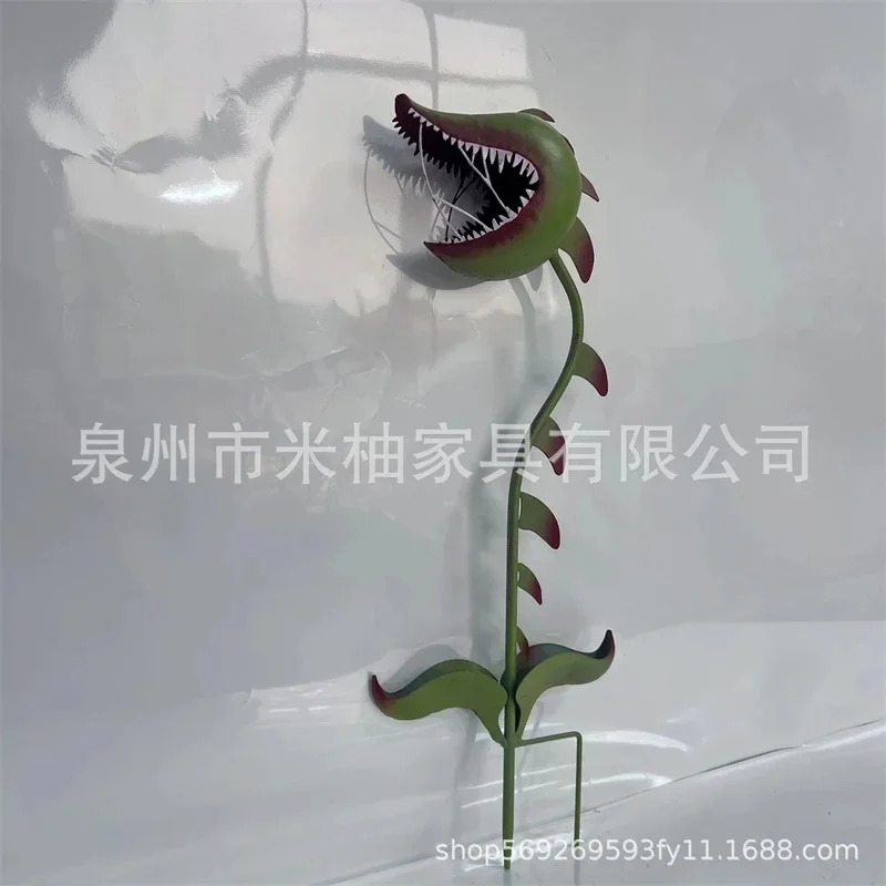 Creative Novelty Waterproof Man-Eating Flower Metal Garden Stake Outdoor Yard Decor for Halloween Party Patio Backyard Law