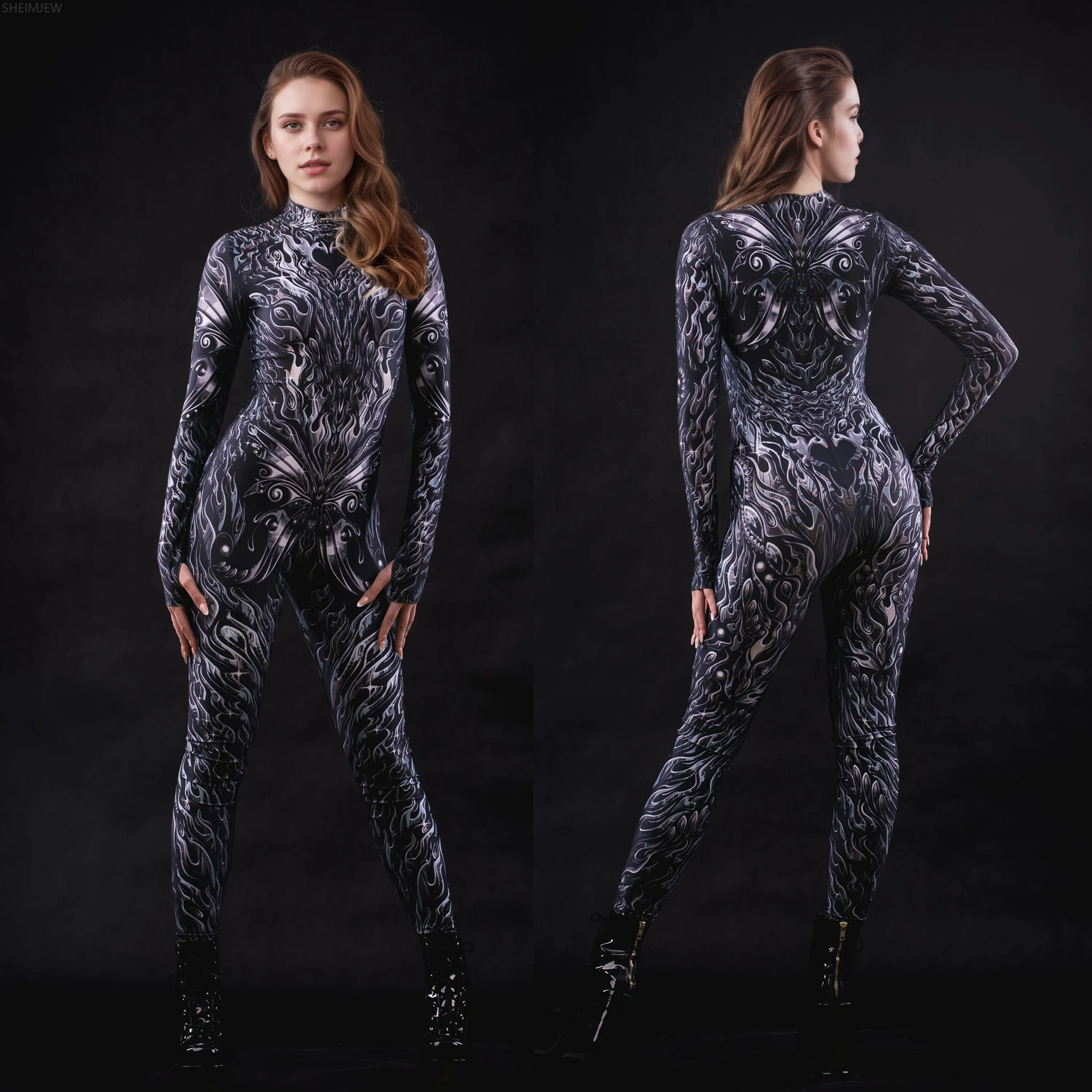 

Bad Girl Love Print Fun Punk Gothic Women Sexy Halloween Slim Bodysuit Carnival Role Playing Costume Stage Performance Tights