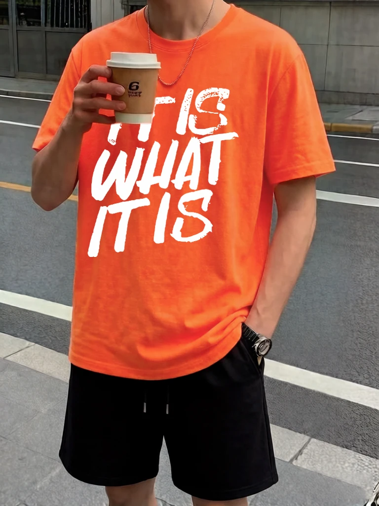 

It Is What It Is Art Letter Pattern New Soft Sportswear To Mens Suit Cotton Daily Simple Short Set Loose Stretch Summer Shorts
