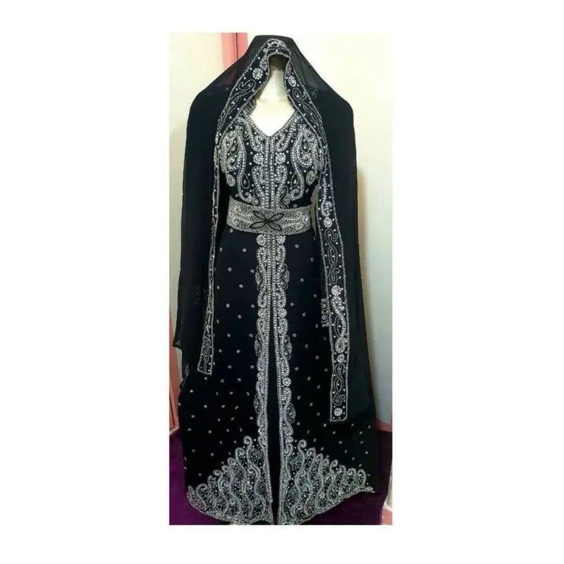 

Black African Attire Bridesmaid Abaya Long Maxi Formal Beaded Dubai Moroccan Kaftan