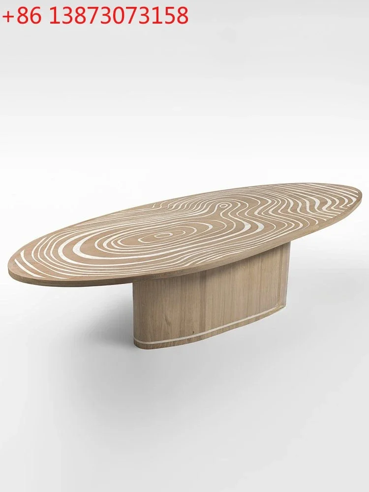 

Vintage solid wood dining table art wabi-sabi oval hand-painted solid wood dining table round dining table