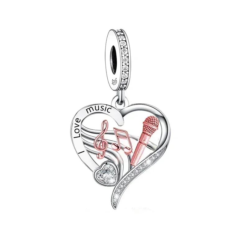Fit Original Pan Charm Bracelet 925 Silver Guitar Piano Love Music Note Microphone Radio Bead For Making Women Berloque 2025 DIY