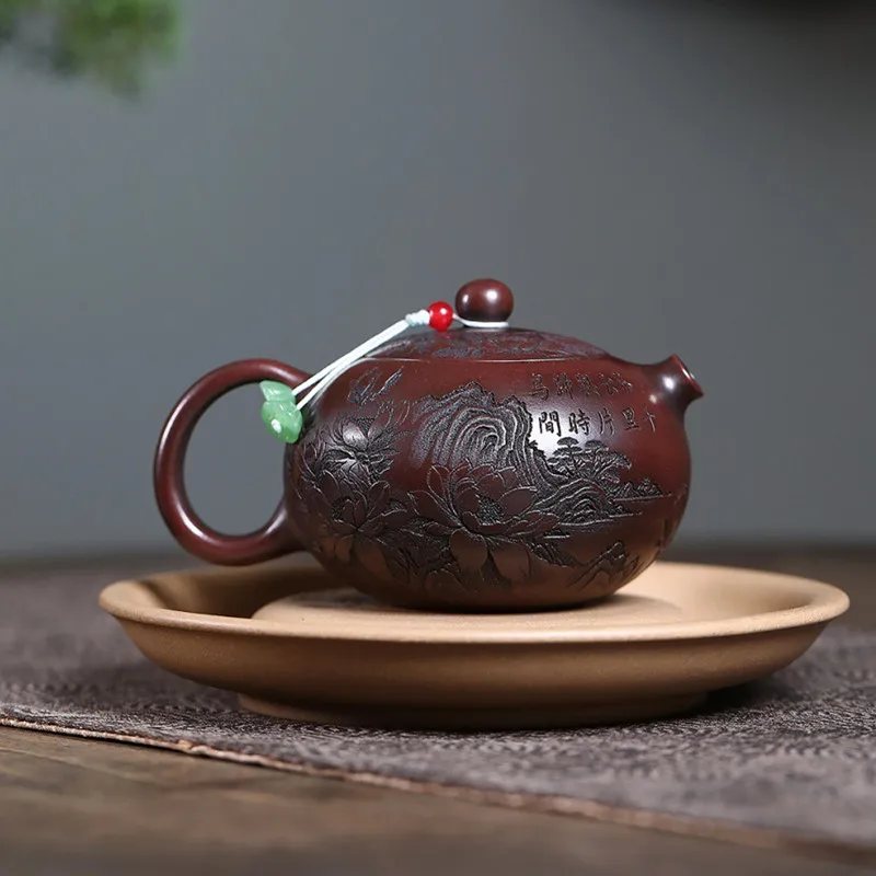 ييشينغ اليدوية الأرجواني الطين إبريق الشاي زهرة الطيور شيشي براد شاي الجمال الشاي Infuser غلاية الصينية المنزلية Zisha طقم شاي 210 مللي