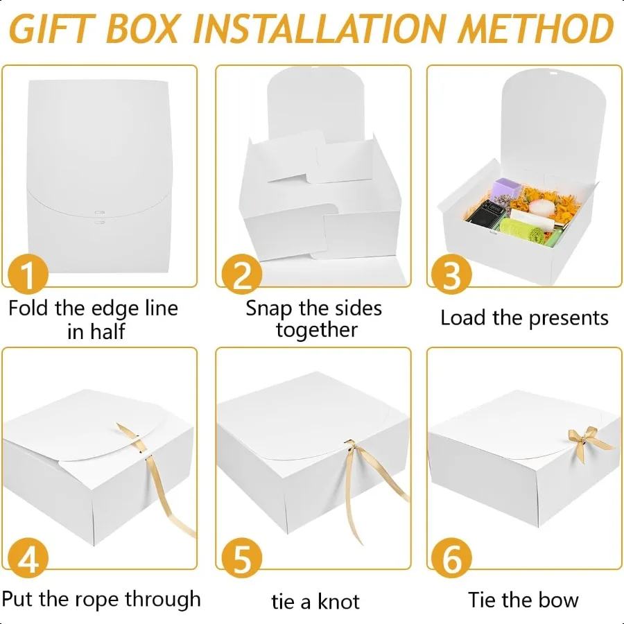 8er-Pack große Geschenkboxen mit Deckel, 30,5 x 30,5 x 12,7 cm, Brautjungfern-Antragsbox mit Band, weiße Boxen für Geschenke, Papier-Geschenkbox für Pr