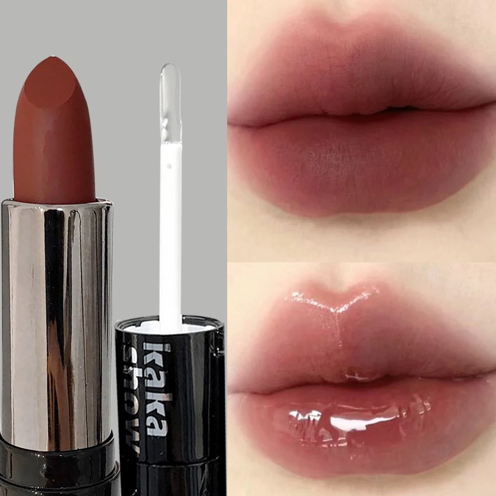 Dubbelzijdig Licht Nude Rode Lipgloss Heldere Spiegel Vloeibare Lippenstift Matte Fluwelen Sexy Rode Tint Langdurige Lippen Koreaanse Make-Up