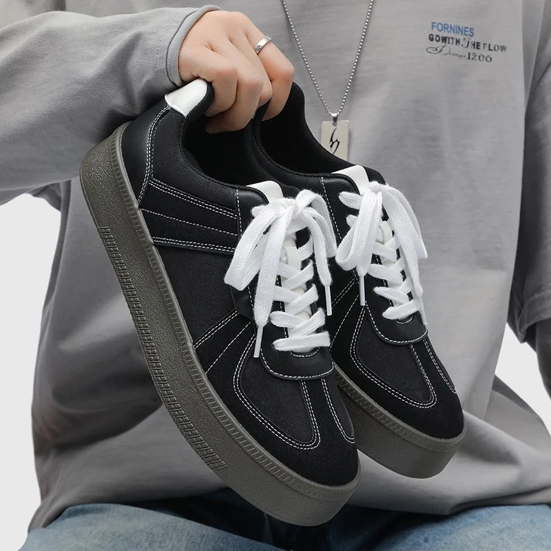 Classic Black Casual Sneakers For Men Platform Sneakers Comfortable Lace-up Men's Sports Shoes Outdoor Non-slip Skateboard Shoes
