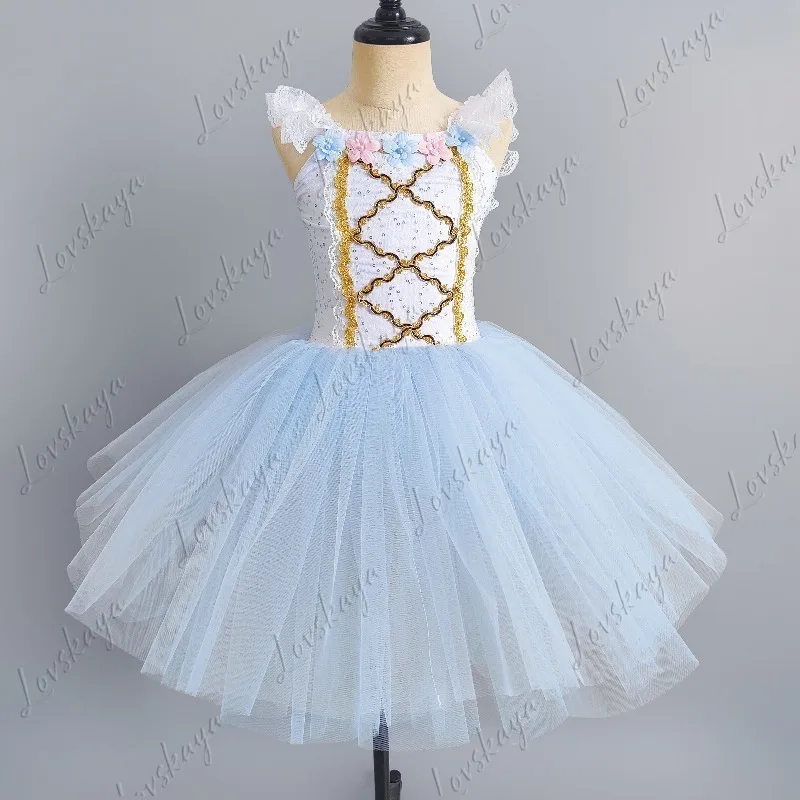 

Ballet Dress for Performance, Children's Competition Costume, Sky-blue Poncho-style Dress, Adult Ballet Performance Costume