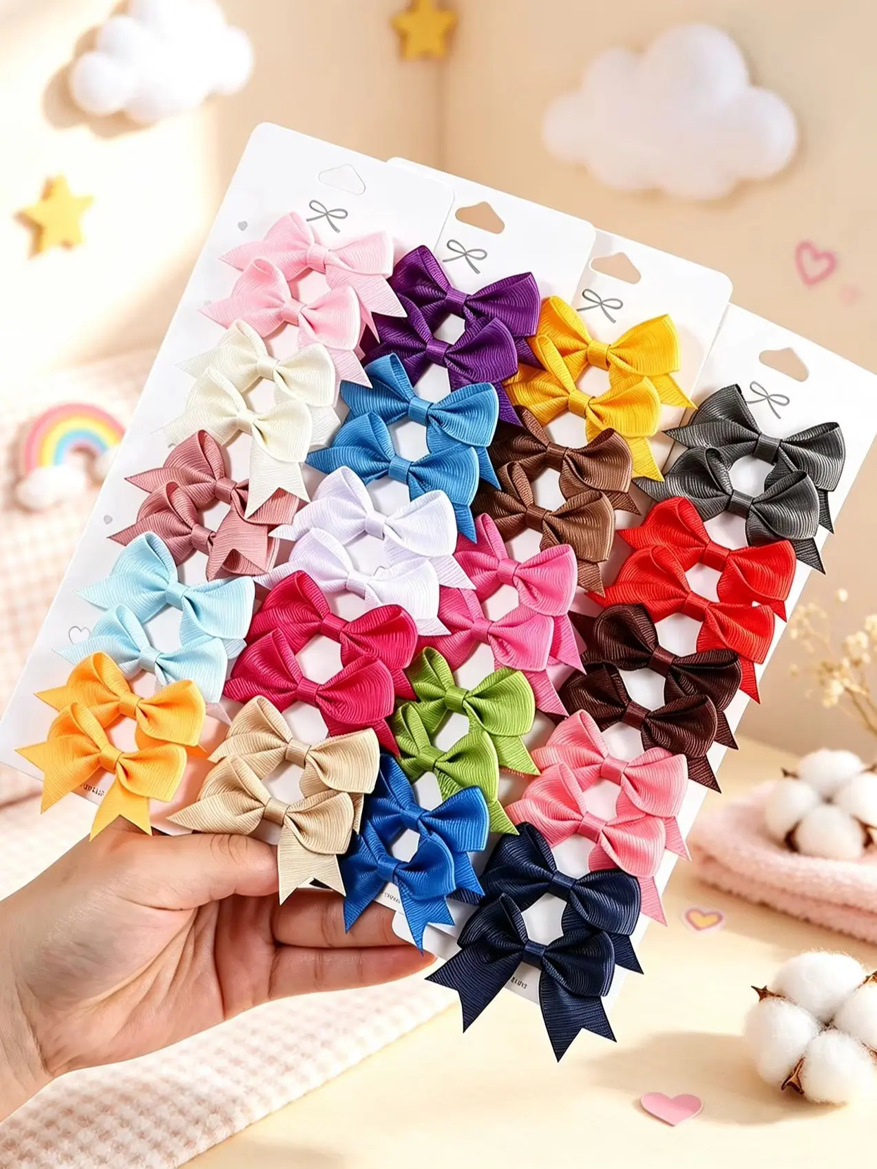 20/30/40/50/60 Pcs Y2K Grosgrain Ribbon Mini Bow Barrettes Pack Random Multi Solid Color Hair Clips Simple Bulk Hair Accessories