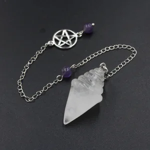 Crystal pendulum pendulum for guessing, shape cone, real stone pendant, pink quartz, amethyst fluorite, crystal pendulum with witness radiesthesia pendulos of Radiesthesia X238 crystal 12 Main sales pendant natural stone - №11