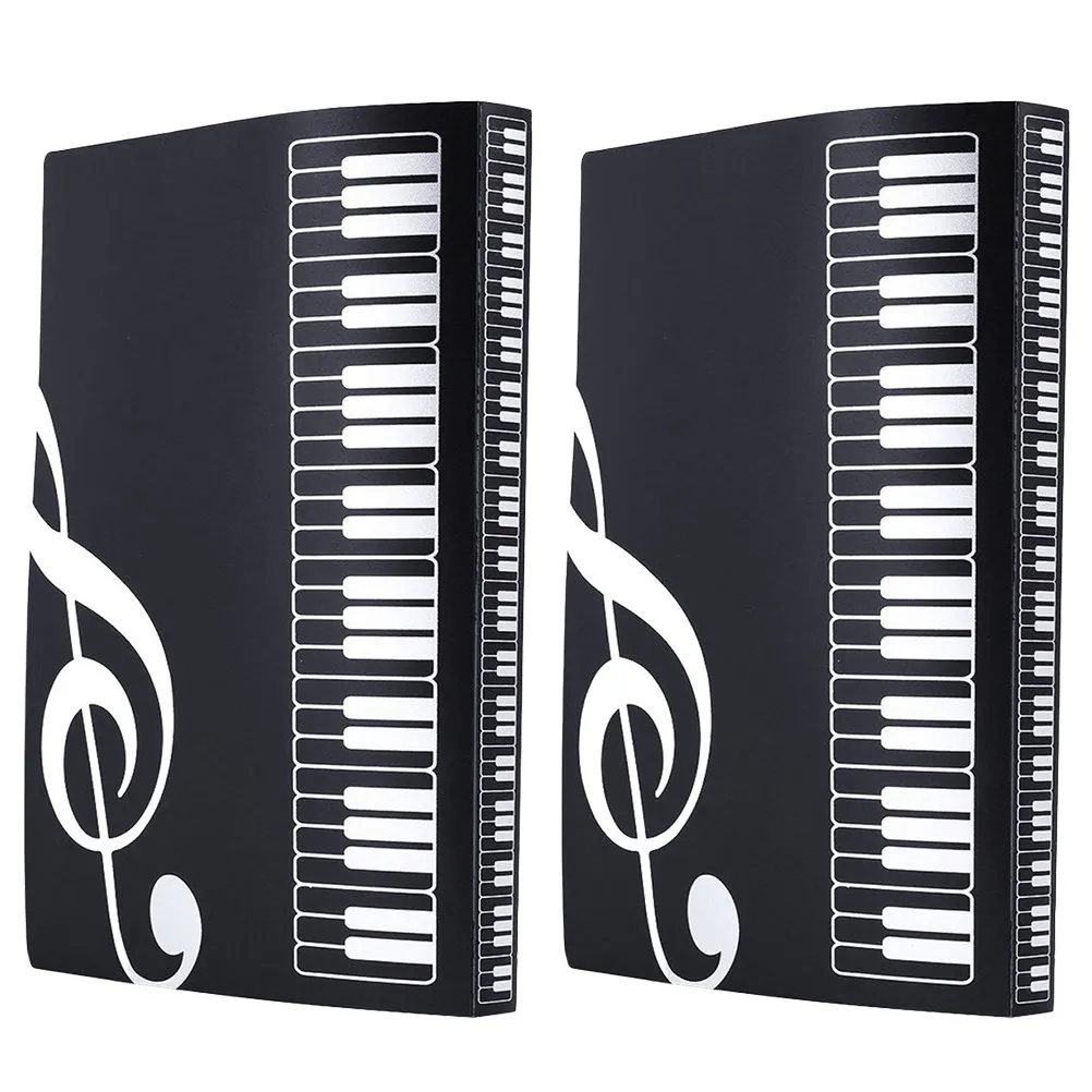 2pcs Music-Themed File Folder Organizer for Office & School – Portable Black Document Holder, 40-Sheet Capacity