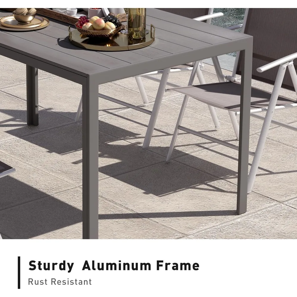 

55" Outdoor Dining Table for 6 - Weatherproof Aluminum Frame & Wood-Like Top