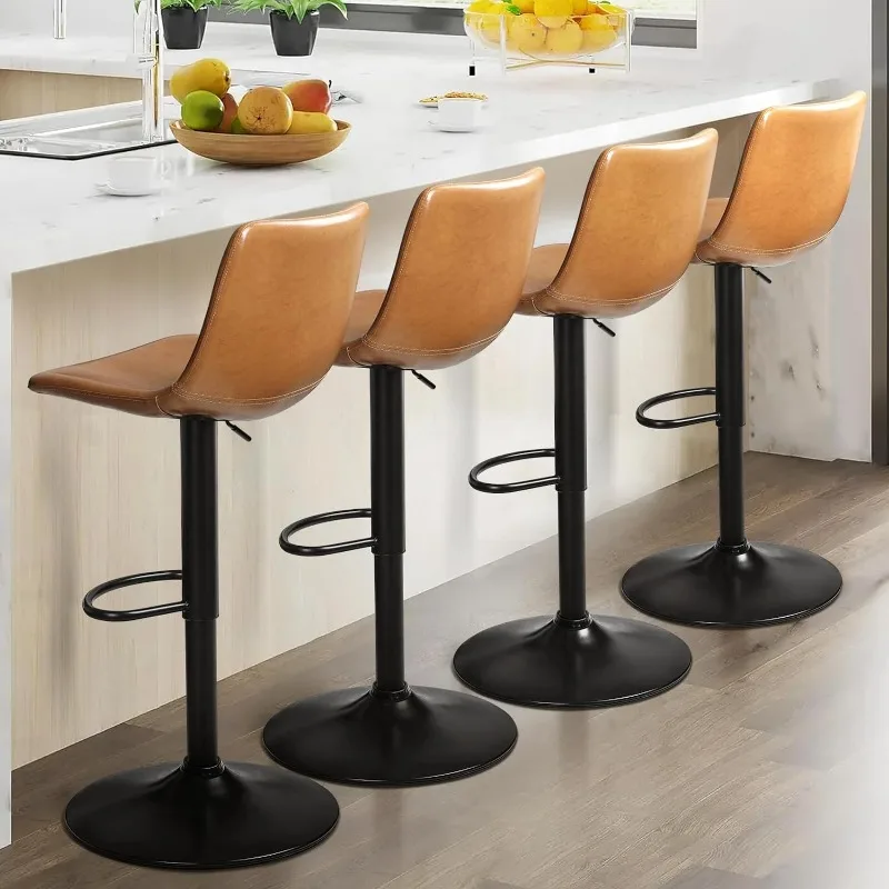 Bar Stools Set of 4 Modern Swivel Bar Chairs, Barstools Counter Height with High Backrest, Adjustable Faux Leather Upholstered