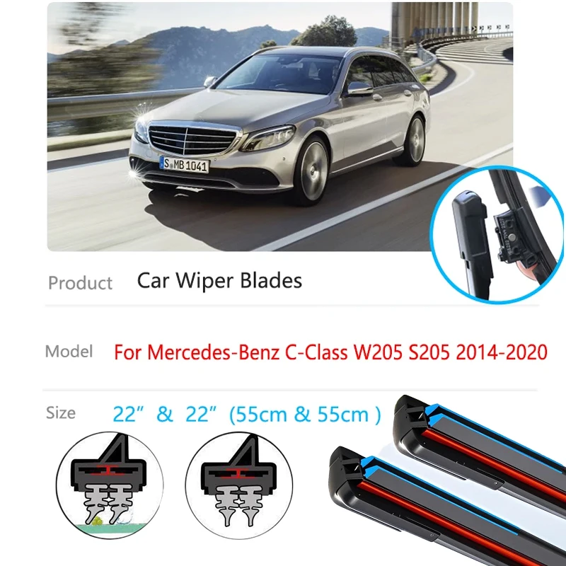 

For Mercedes-Benz C-Class W205 S205 2014~2020 Front Wiper Blades Set Kit Window Windshield Windscreen Brushes Car Accessory