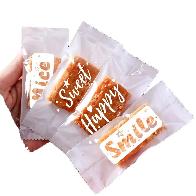 100Pcs 5x11cm Transparent Letter Printed DIY Biscuit Cookie Toffee Nougat Crisp Baking Machine Sealing Bags