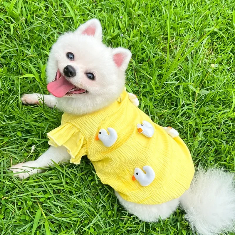 Pet Dog Flying Sleeve Duck Cute Top Can Traction Dog Cat Supplies Teddy Short Sleeve Top Dogs Summer Travel Sunscreen Puppy Vest