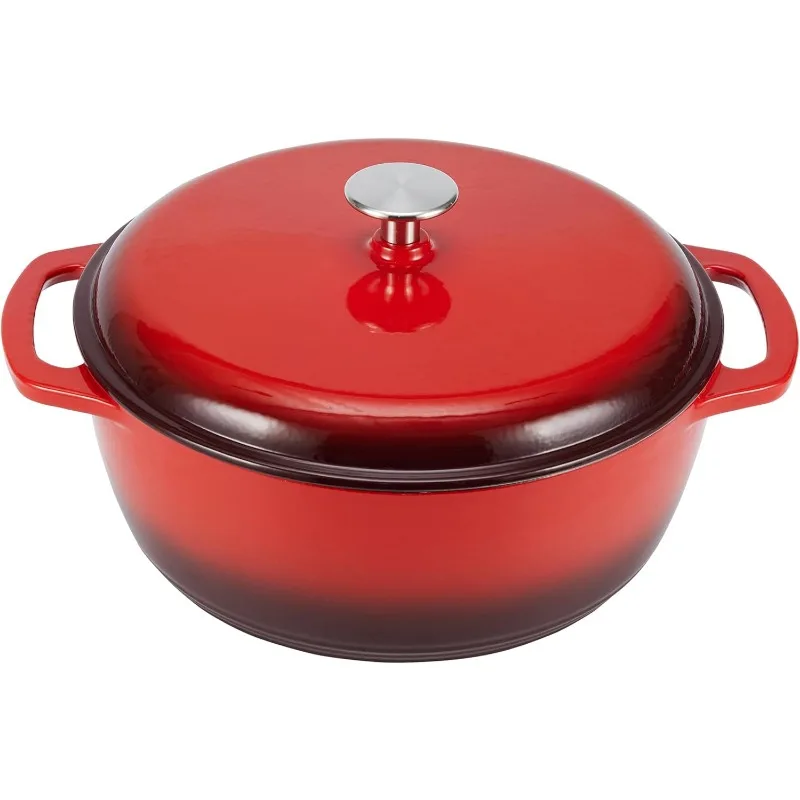 

Enameled Cast Iron Round Dutch Oven with Lid and Dual Handles, Heavy-Duty, 6-Quart, Red