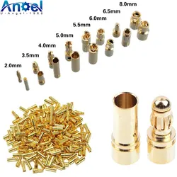 40pcs/lot 2.0mm 3.0mm 3.5mm 4.0mm 5.5mm 6.0mm 8.0MM Gold Bullet Banana Connector plug for ESC Lipo RC battery Plugs (20 pair)