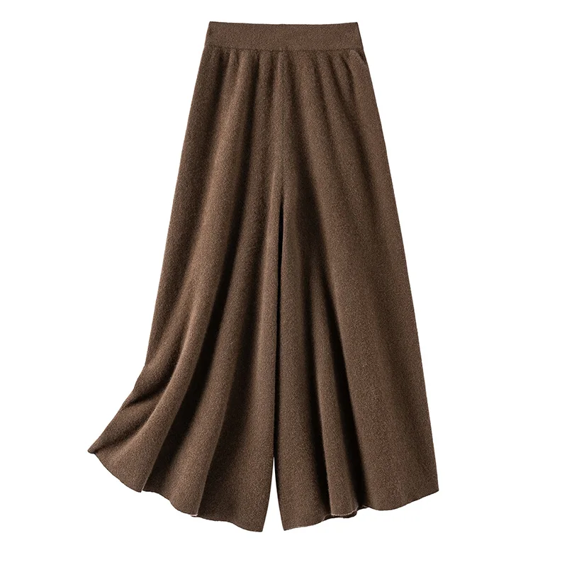 Women's Autumn Winter 100% Merino Wool Knitted Skirt-Pant Casual Thickened One Size Fits All plus Size Comfortable Woolen Skirt