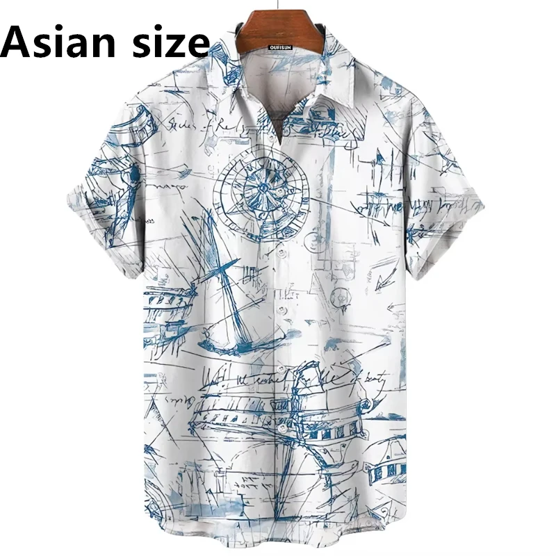 

Винтажная мужская рубашка с 3d принтом парусной лодки, блузка унисекс, летняя повседневная блузка с коротким рукавом, модная новая футболка, гавайская пляжная толстовка