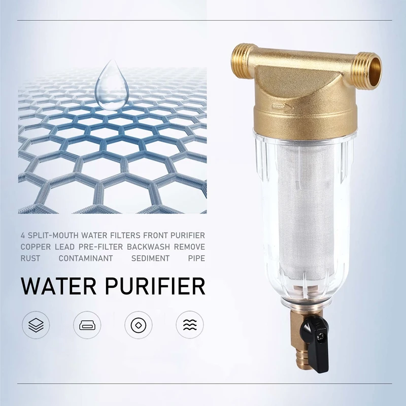 4 Split-Mouth Water Filters Front Purifier Copper Lead Pre-Filter Backwash Remove Rust Contaminant Sediment Pipe-AT35