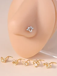 1Pcs/5Pcs Cute L Shaped Nose Studs for Women Fashion Nose Piercing Jewelry Clear Stone Heart Butterfly Y2K CZ 20G Nose Rings