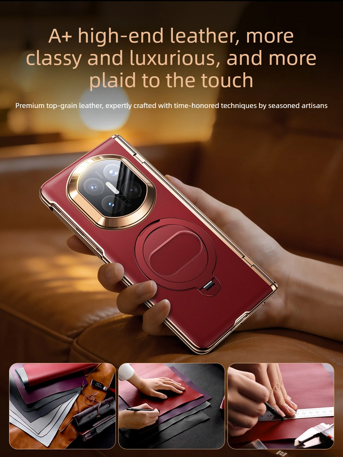 

Luxury genuine leather case for huawei mate x7 for magsafe shell and film all-in-one anti-peeping / HD ring stand magnetic case