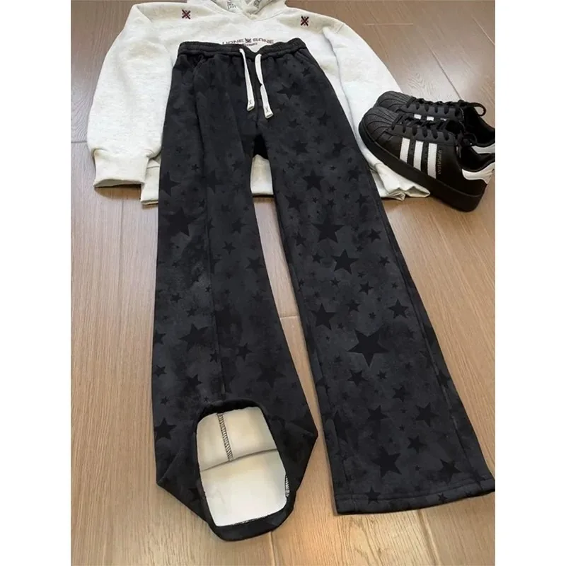 Black American Style Star Blade Sweatpants Men's Casual Loose Straight Leg Pants Autumn Spring Comfortable Sporty Trousers