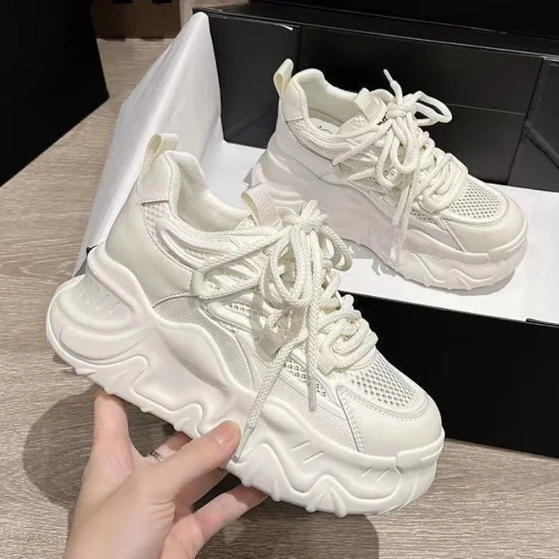 

Women Versatile Sneakers 2025 Spring Breathable Mesh Korean Style Thick Sole Platform Dad Shoes