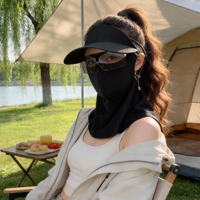 

Detachable Ice Silk Face Mask for Women Summer UV Blocking Neck Cover with Cap Brim Sunglasses Sun Protection Hood