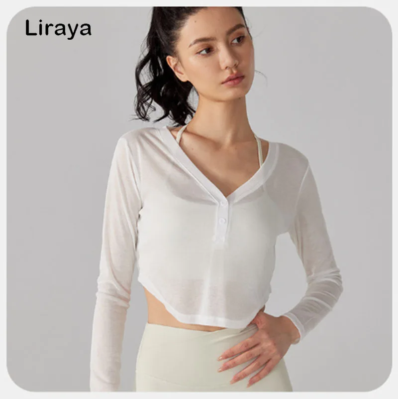 1PC Mesh Breathable Long Sleeve Workout Shirt Cute Cropped Running Workout Athletic Tops Sweatshirt Sheer Mesh Sports Tops