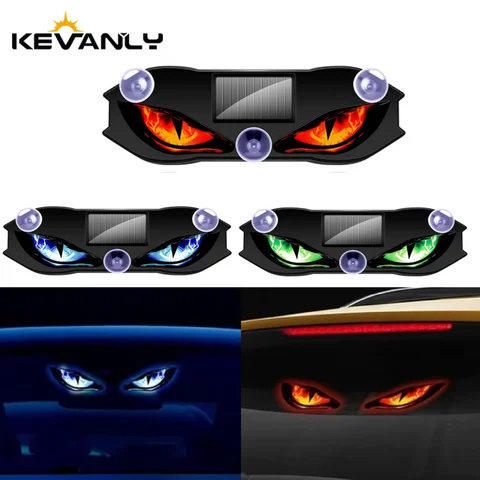KEVANLY Solar Power Car Demon Eye Light Cool Flashing Warning Light Dynamic Safety Vehicle Signal Lights Universal