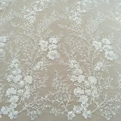 New arrival sequins lace fabric with beads 130cm width dress lace fabric sell by yard