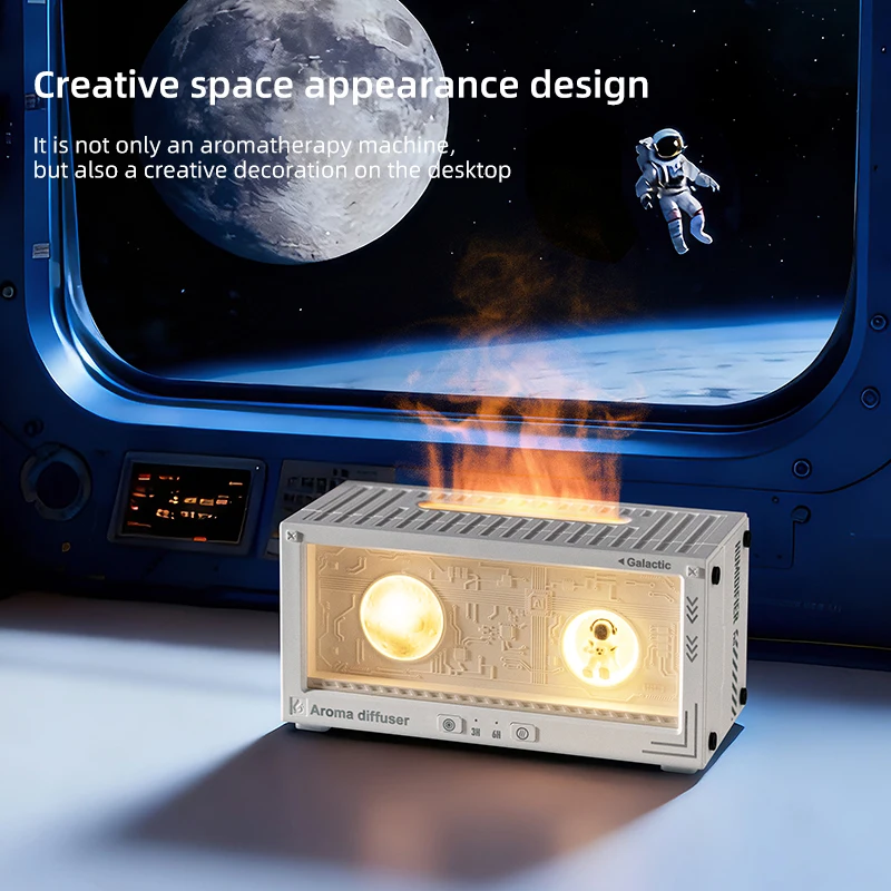Spaceman Air Humidifier & Colorful Flame Aroma Diffuser, Ultrasonic Essential Oil Diffuser with Quiet Cold Mist for Bedroom