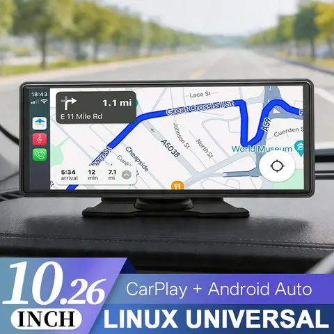 HIPPCRON 10.26" Portable Car Stereo, Wireless CarPlay & Android Auto Touch Screen GPS Navigation FM Multimedia Player