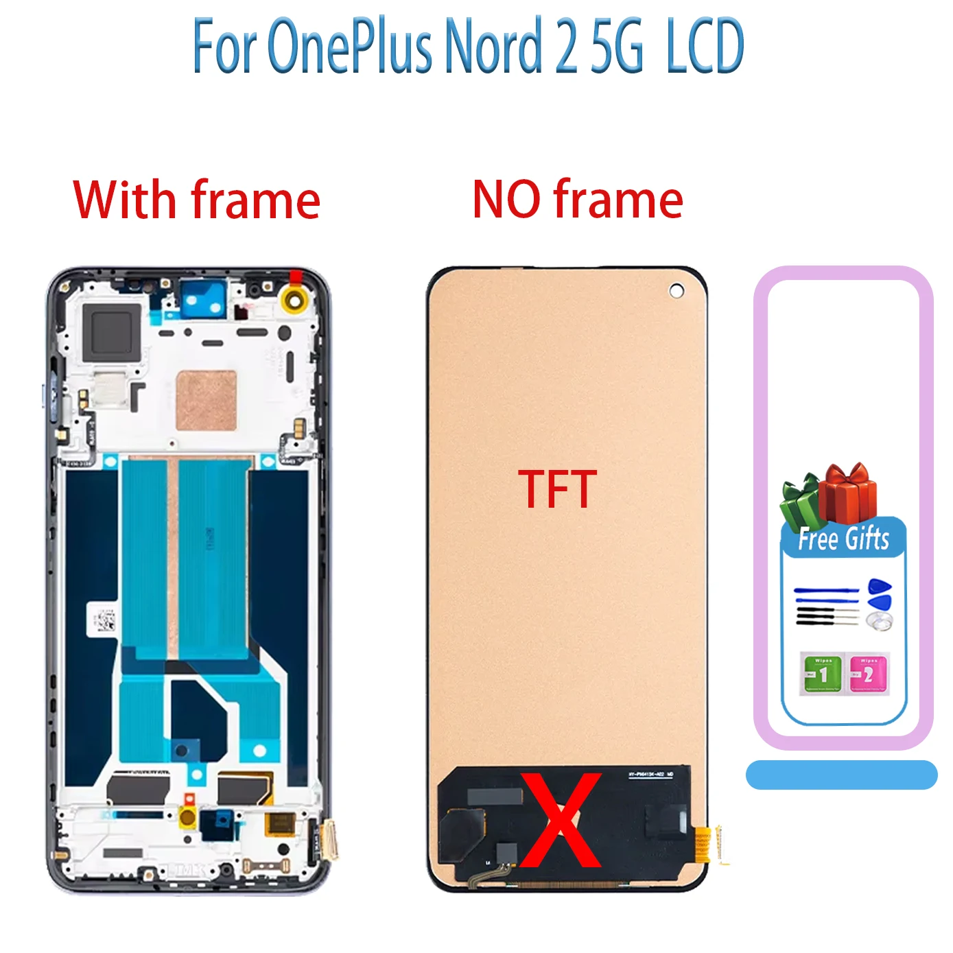 High quality AMOLED Lcd For OnePlus Nord 2 5G Display DN2101 DN2103 LCD Touch Screen Panel Assembly Repair Parts Digitizer