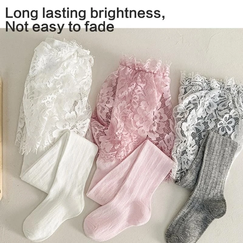 Sweet Layered Leggings for Girls Elastic Waist Lace Trim Hip Skirt Design Comfortable Daily Wear Baby Tights