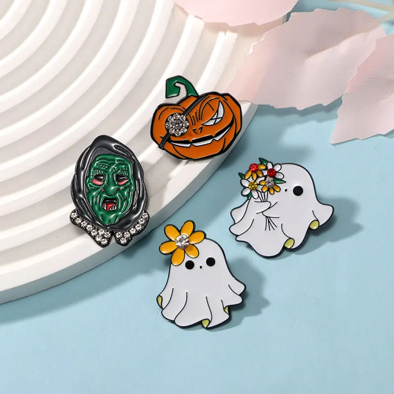 Halloween Pumpkin Ghost Enamel Brooch Horror Skull Cherry Poison Apple Metal Lapel Pins Punk Jewelry Gifts For Friends Kids