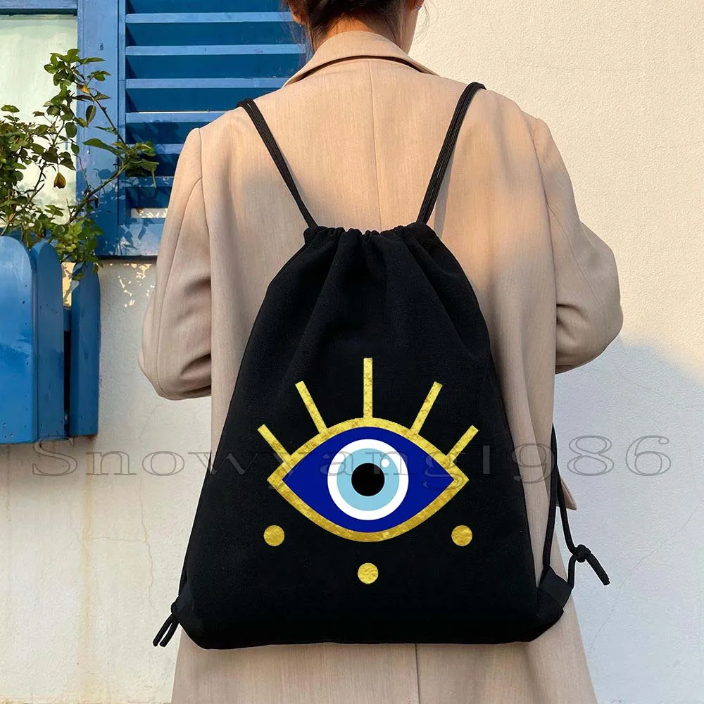 สีสัน Evil Eyes Amulet Blue Nazar ภาษากรีก Evil Eye Bird Feather น่ารักผ้าใบกระเป๋าเป้สะพายหลังกีฬายิม Sackpack String กระเป๋า