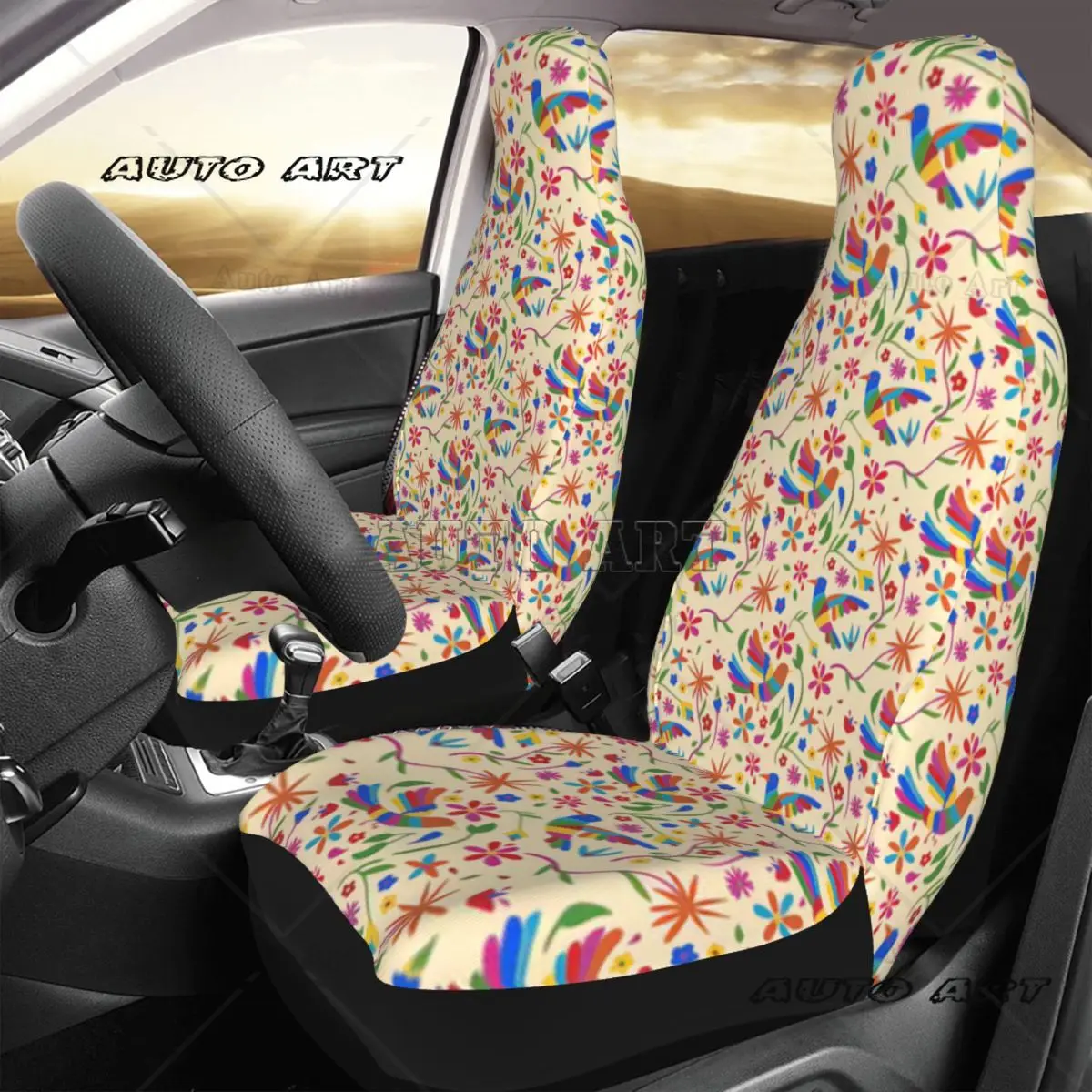 Mexico Otomi Colourful Peacock Bird Pattern Car Seat Cover Custom Printing Universal Front Protector Accessories Cushion Set