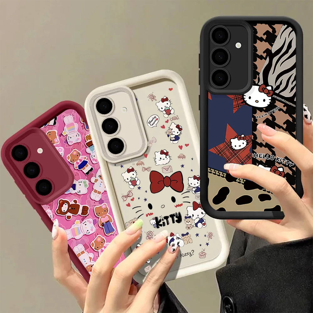 لطيف الكرتون H-HelloKitty FUNDA جراب هاتف لسامسونج غالاكسي S24 S23 S22 S21 S20 FE الترا زائد 4G 5G عدسة دائرة