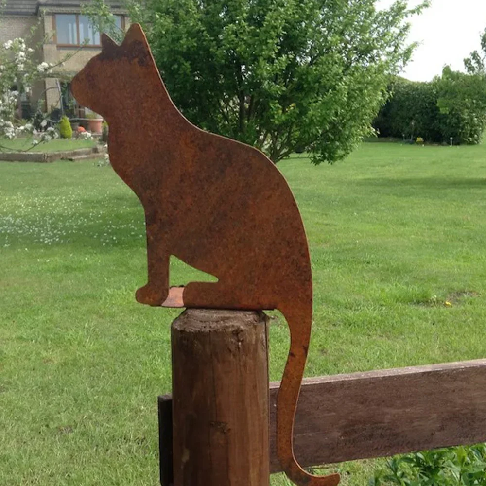 1pc Rusty Metal Cat Garden Decor, Rusted Metal Cat Garden Art, Sitting Cat Garden Ornament Cat Lover Gift, Patio, Lawn & Garden