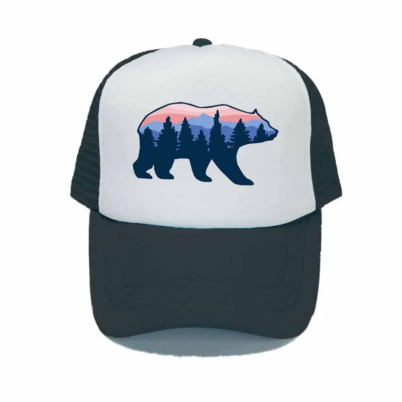 Forest Bear Trucker Hats Men And Women Animal Printing Hunting Cap Hat Mountain Bear Baseball Cap Cool Summer Mesh Caps YY352